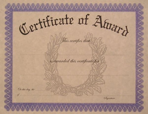award certificate sample 1574