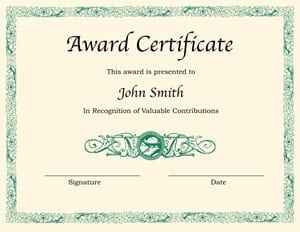 award certificate sample 6941