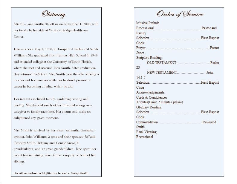 Free Funeral Program Examples