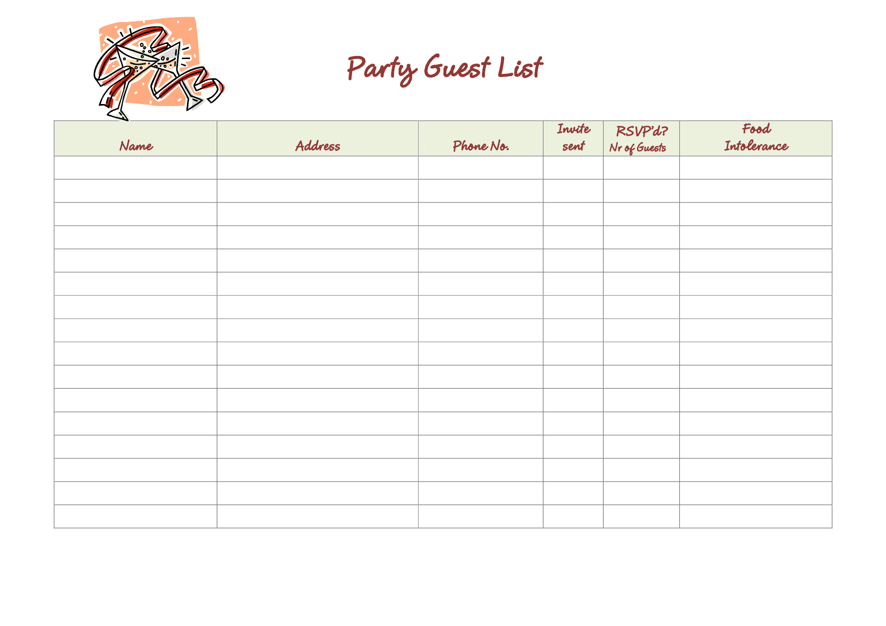 Printable Guest List Template