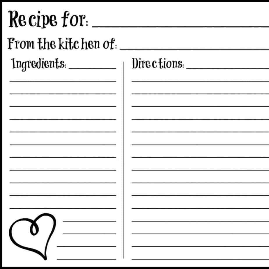 holiday recipe card template for word
