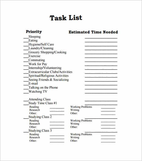 43 Free Task List Templates In Word Excel Pdf