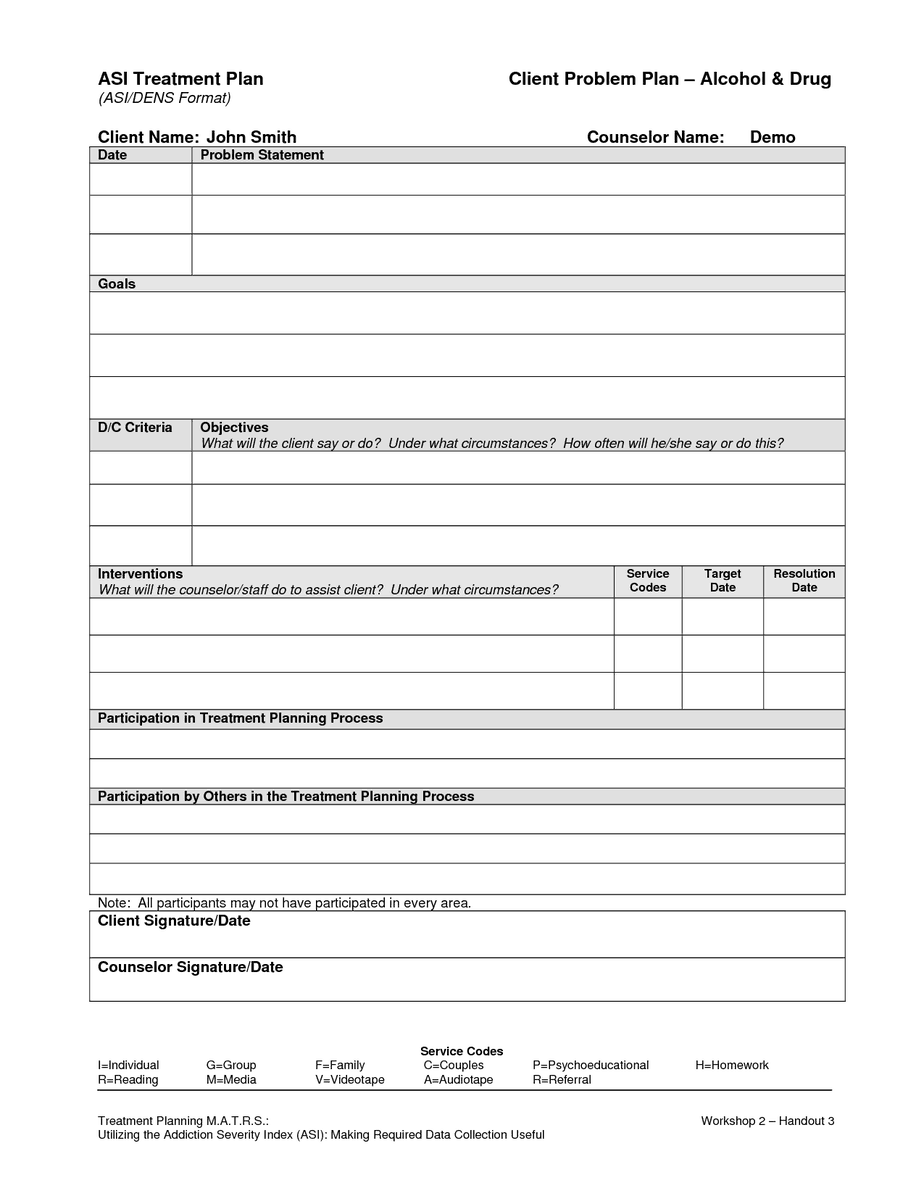 Blank Treatment Plan Template Pdf