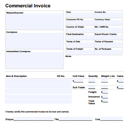 Commercial Invoice Template 364