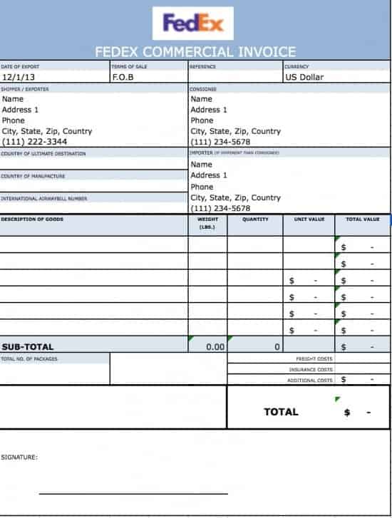 Commercial Invoice sample 13.61