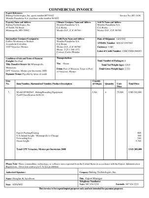 Commercial Invoice sample 16.61