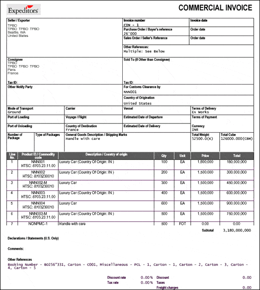 Commercial Invoice sample 641