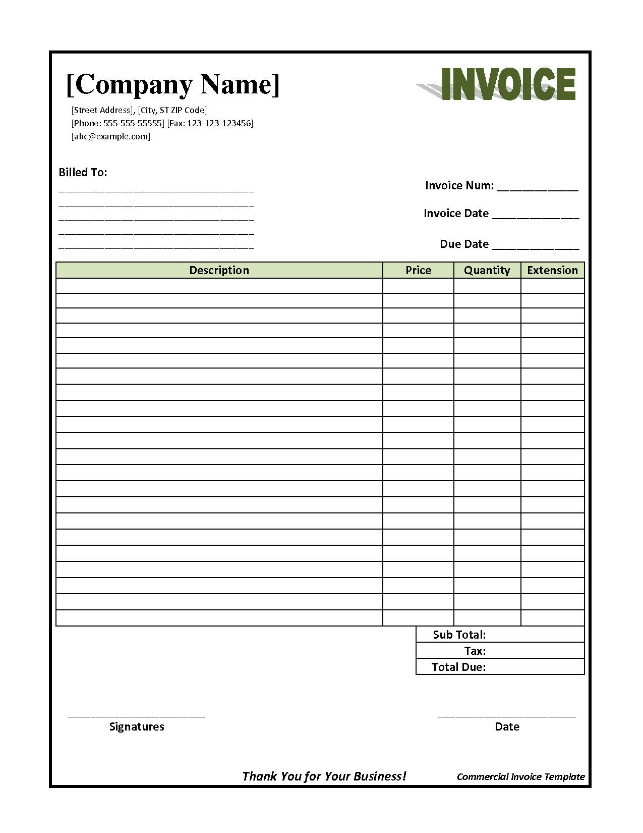 Commercial Invoice sample