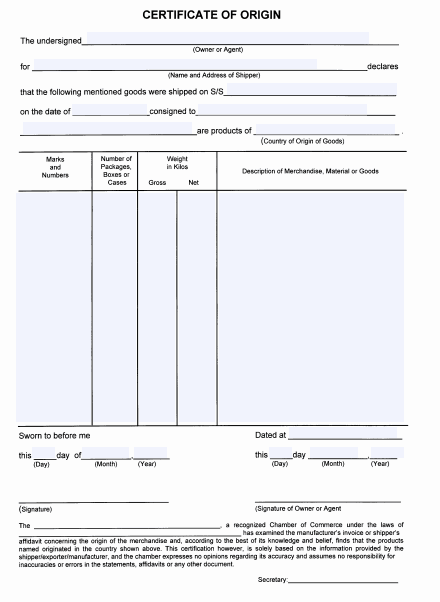 Certificate of Origin Template 29641