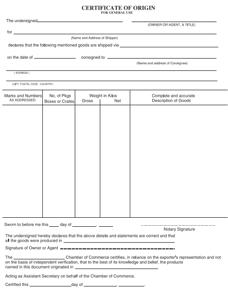 Certificate of Origin Template 6941