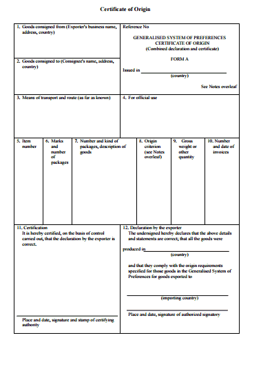 Certificate of Origin Template 89461