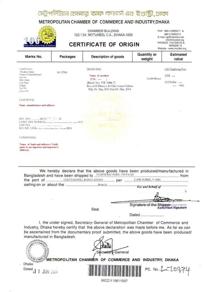 Certificate Of Origin Template Word