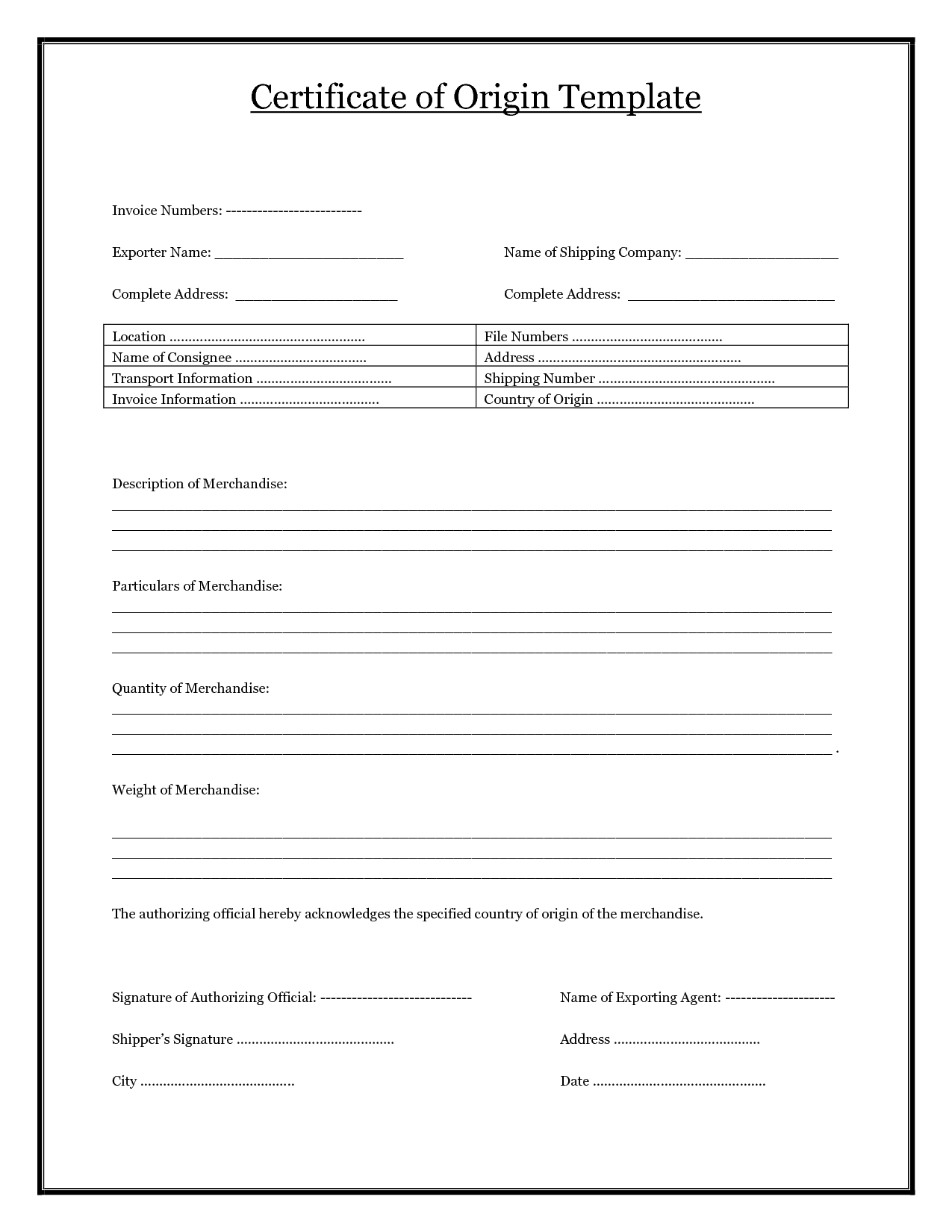 22+ Free 22+ Free Certificate of Origin Templates - Word Excel Formats Intended For Certificate Of Origin Template Word