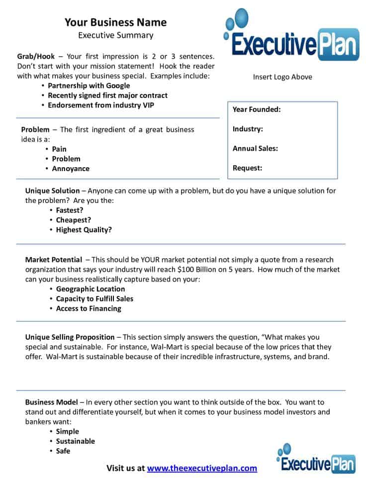 examples of executive summary of a business plan