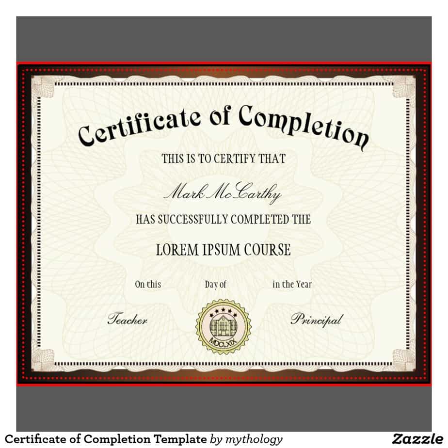 Printable Certificate Of Completion Form