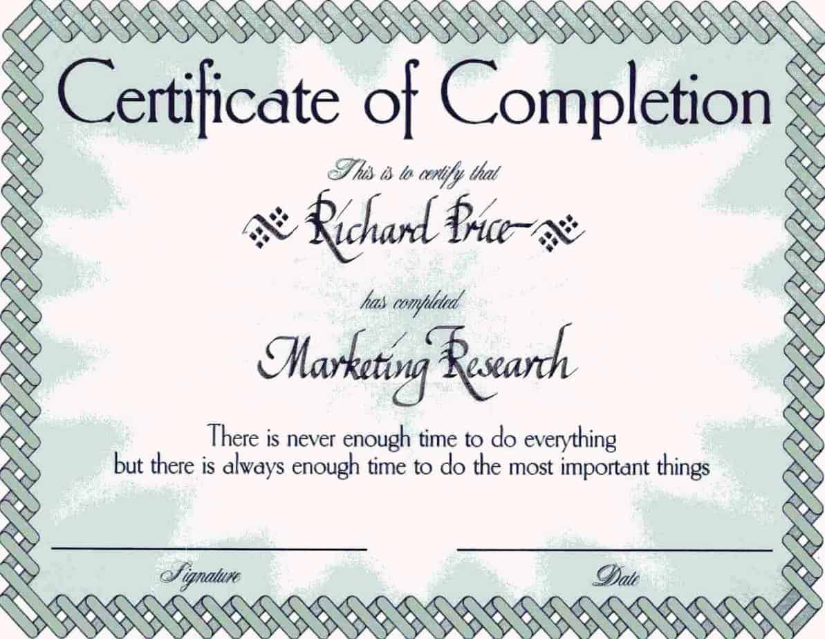 Printable Certificate Of Completion Template Free - Printable Templates