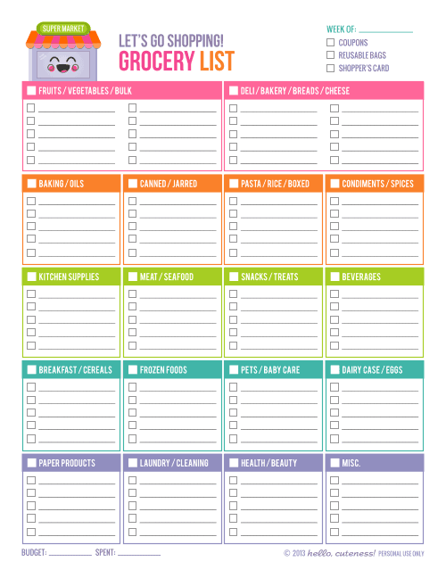 Grocery List Templates Free Printable Word Excel Pdf Formats