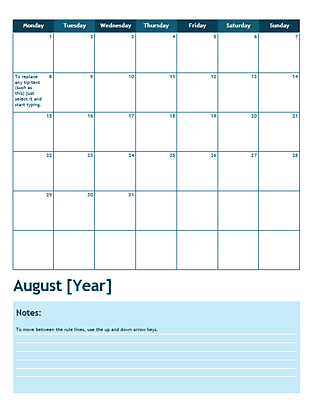 Monthly Calendar Template 3941