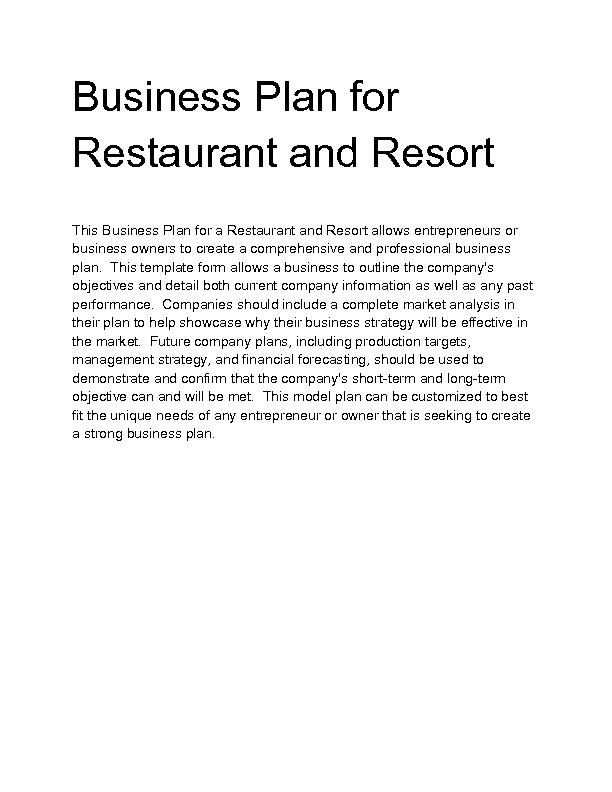 free restaurant business plan template word