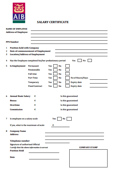 salary certificate template