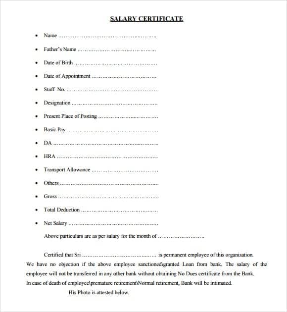 salary certificate template