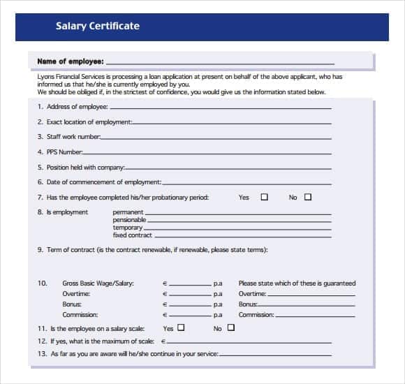 salary certificate template