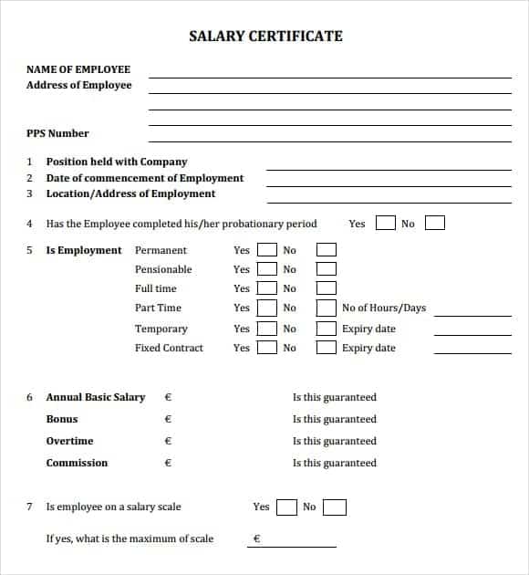 salary certificate template