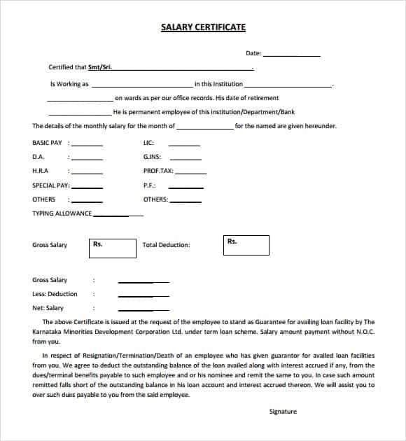 salary certificate template