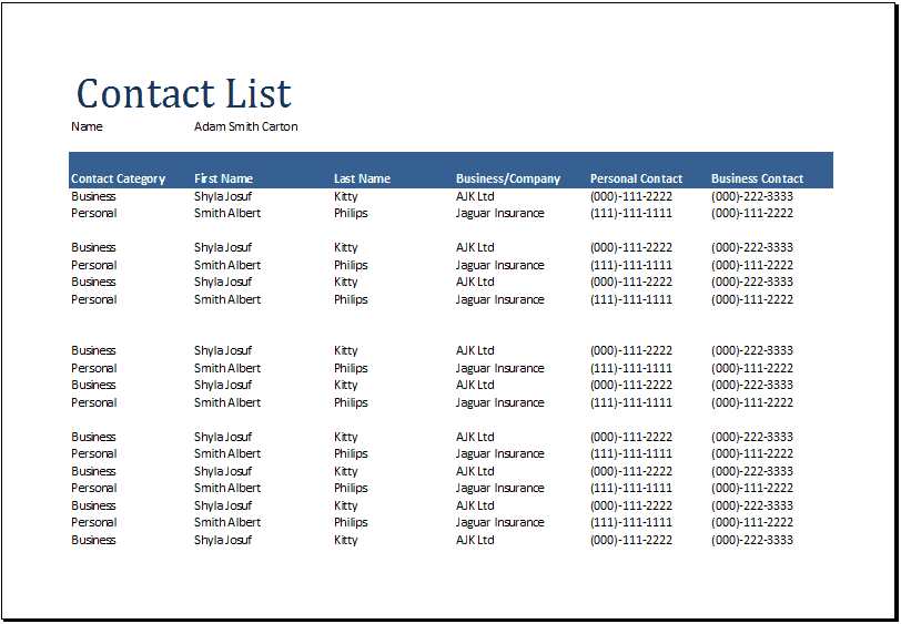 21 Free 24 Free Contact List Templates Word Excel Formats