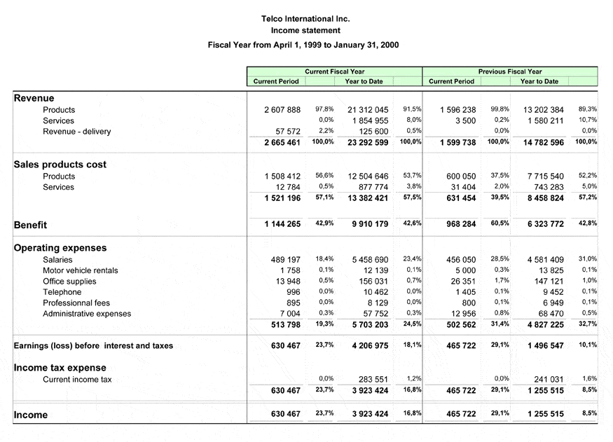 financial reporting for business plan