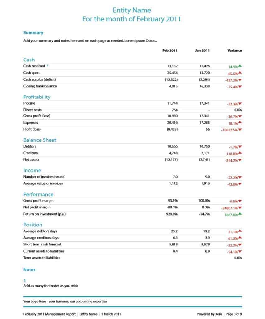 financial reporting for business plan