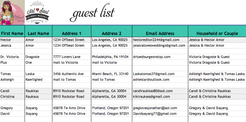 guest list example 10