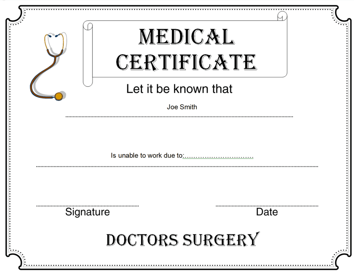 medical certificaet example 4941