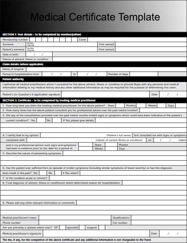 medical certificaet example 941