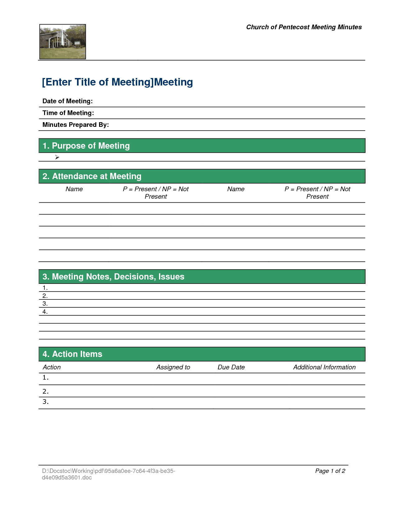 Printable Meeting Minutes Template Pdf