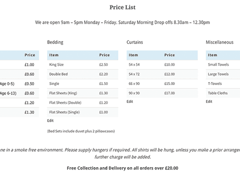 price list sample 10.461