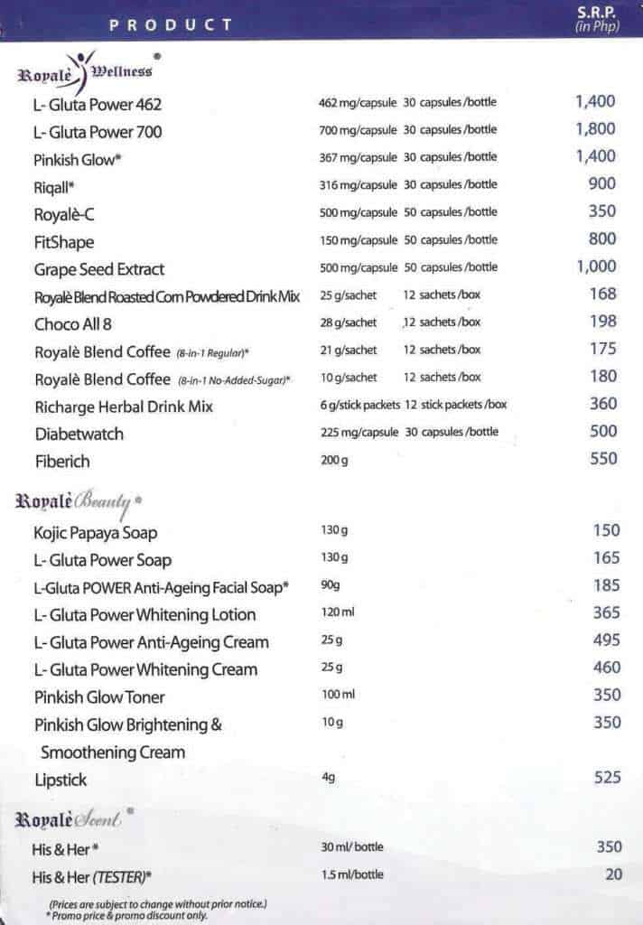 price list sample 16.641