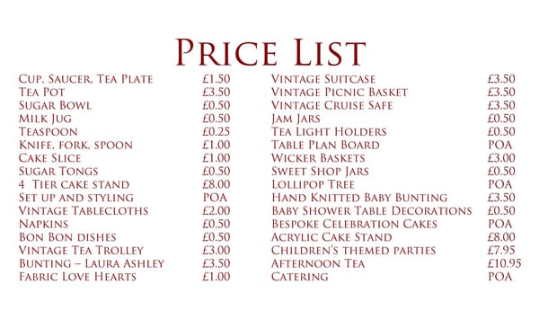 price list sample 5946