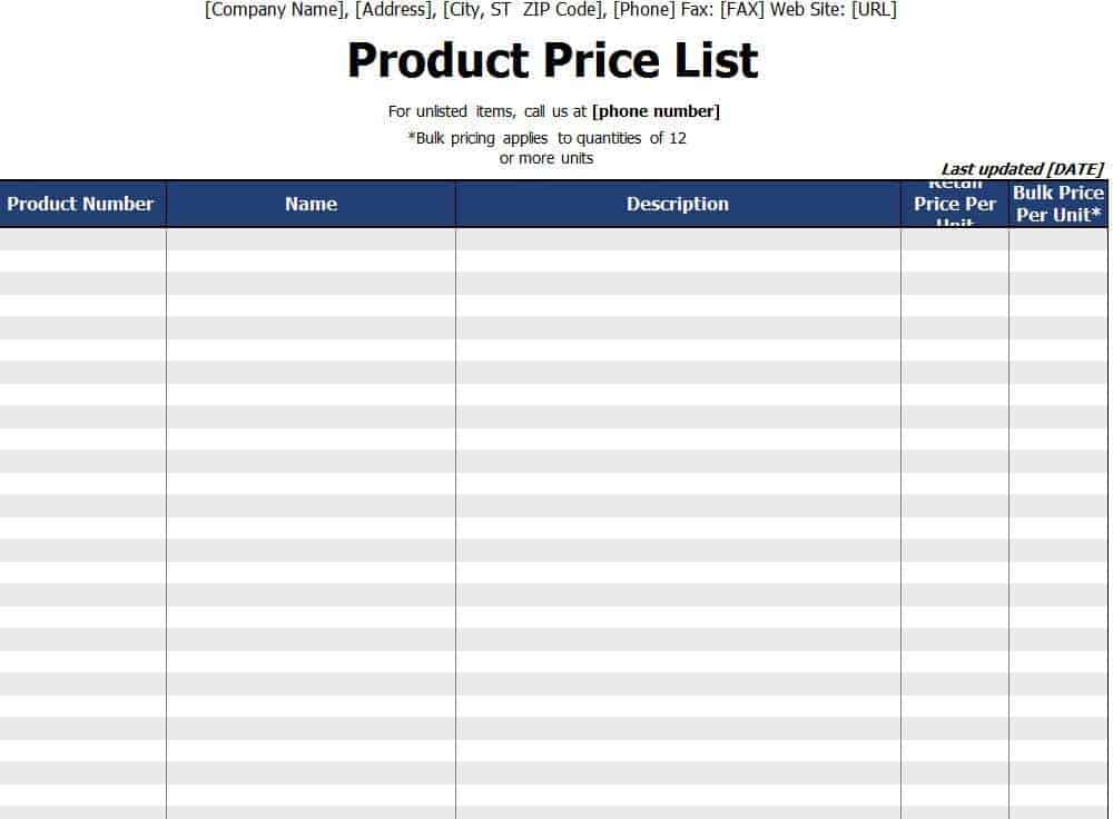 21+ Free Price List Template Word Excel Formats