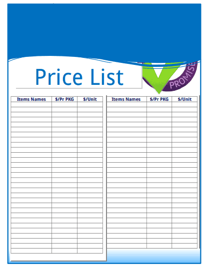 price list template 594
