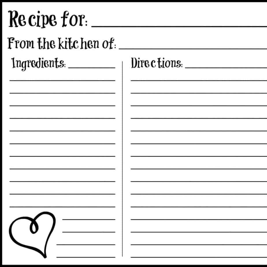 free editable recipe card template for word