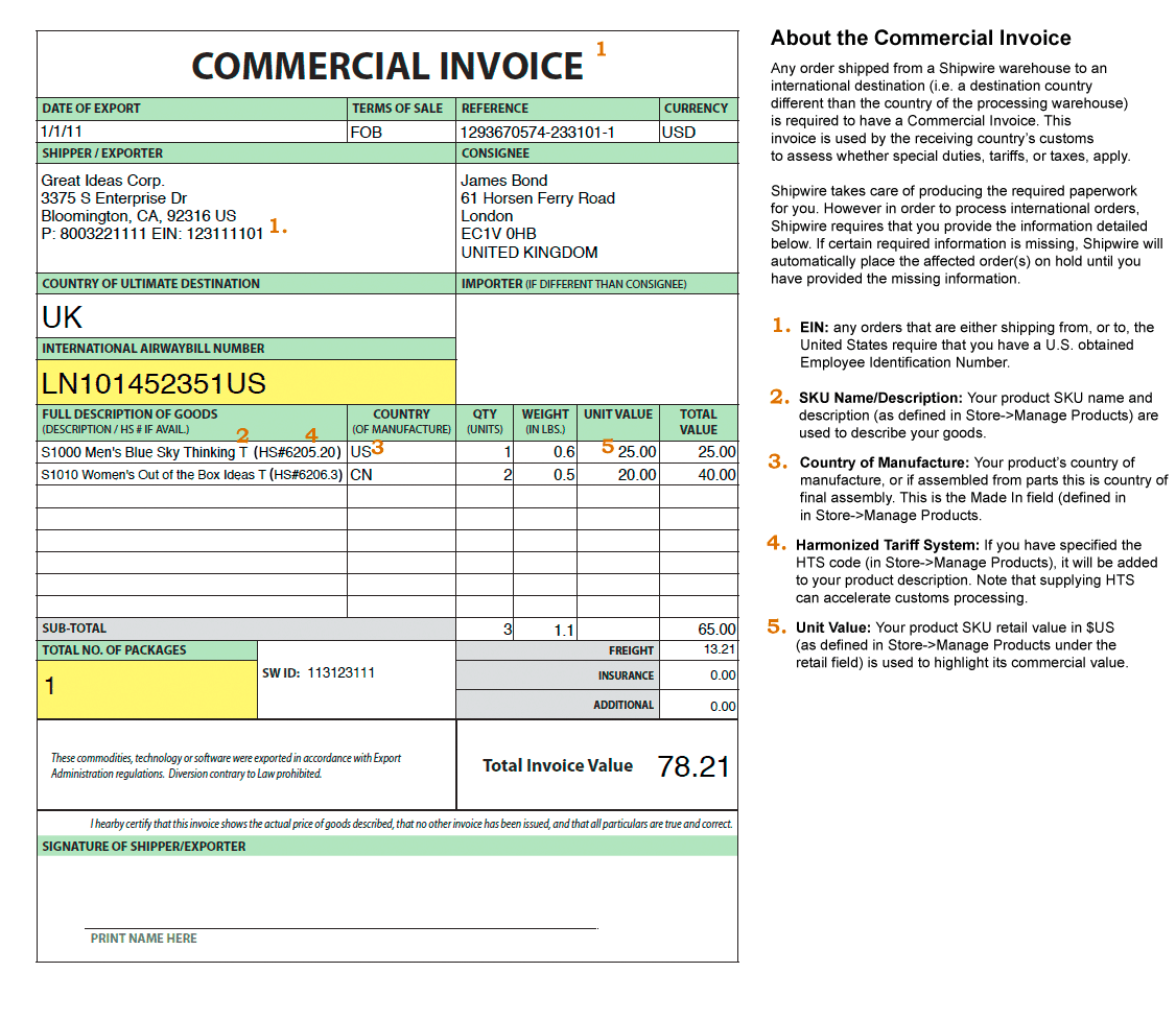Commercial Invoice sample 3641