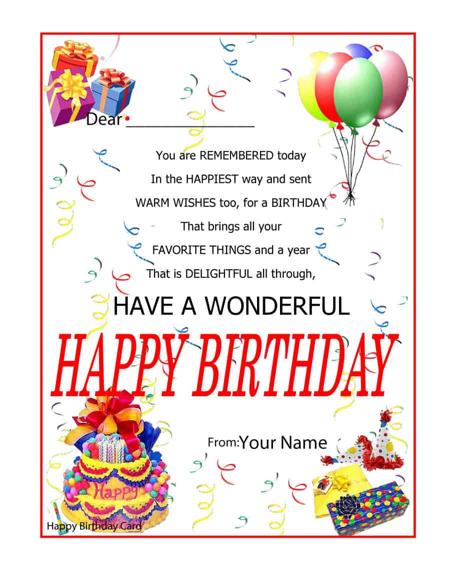 21+ Free 21+ Free Birthday Card Templates - Word Excel Formats For Microsoft Word Birthday Card Template