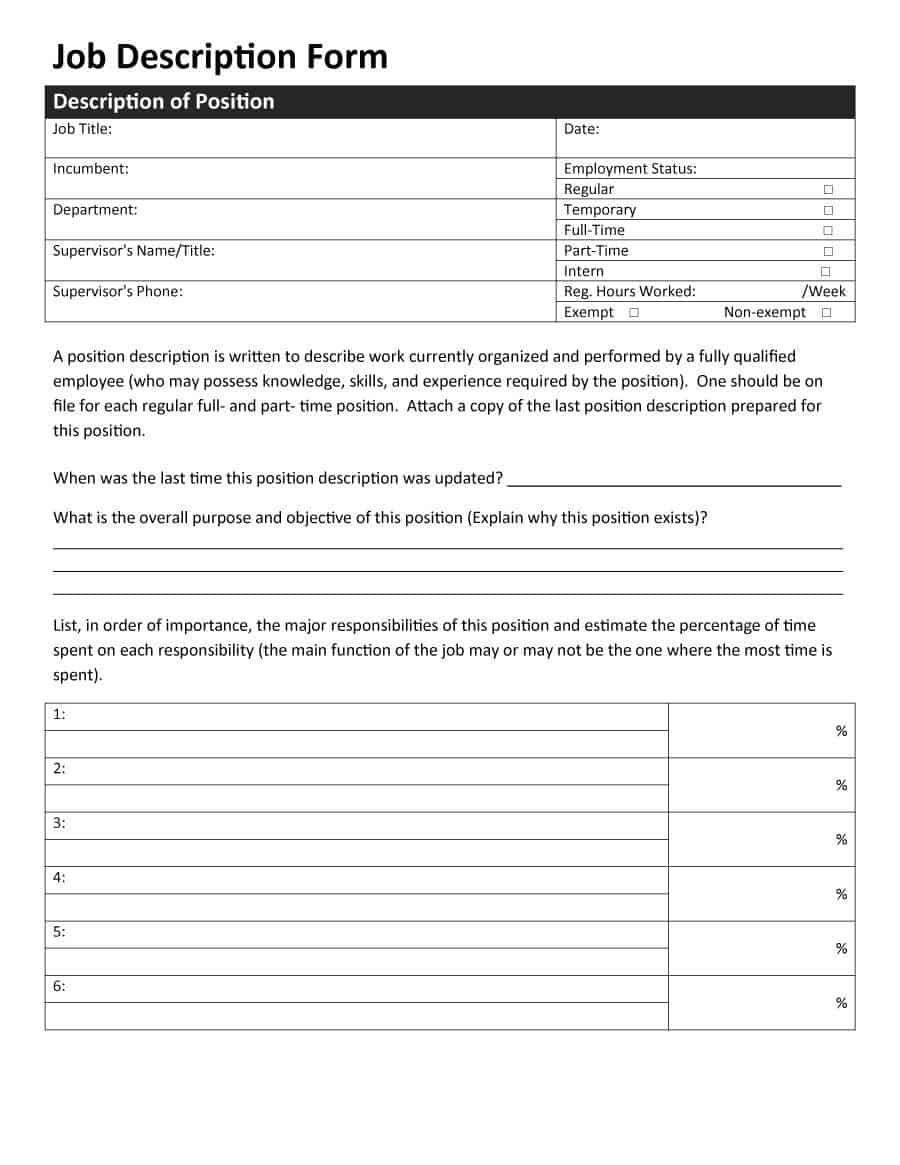 Free Printable Job Description Template Printable Templates
