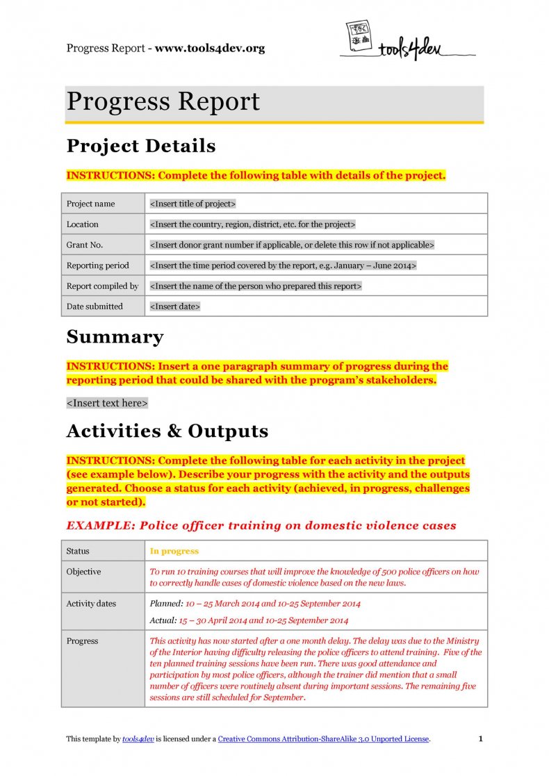research progress report example