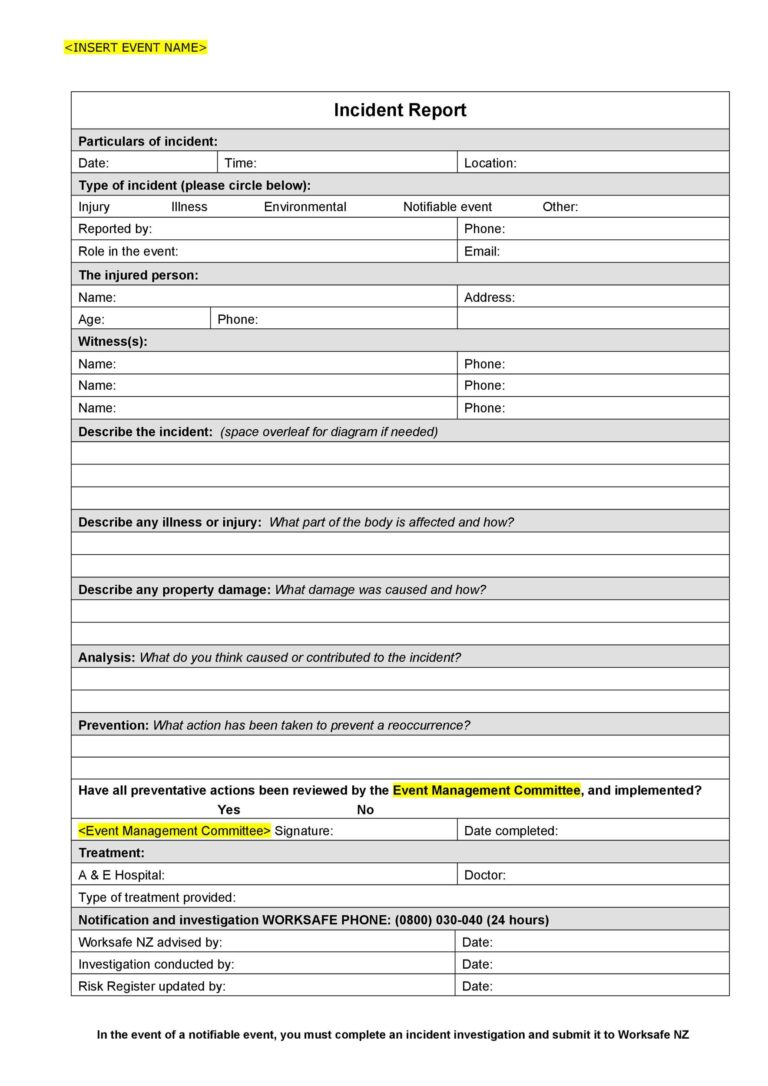 21 Free 13 Free Incident Report Templates Word Excel Formats