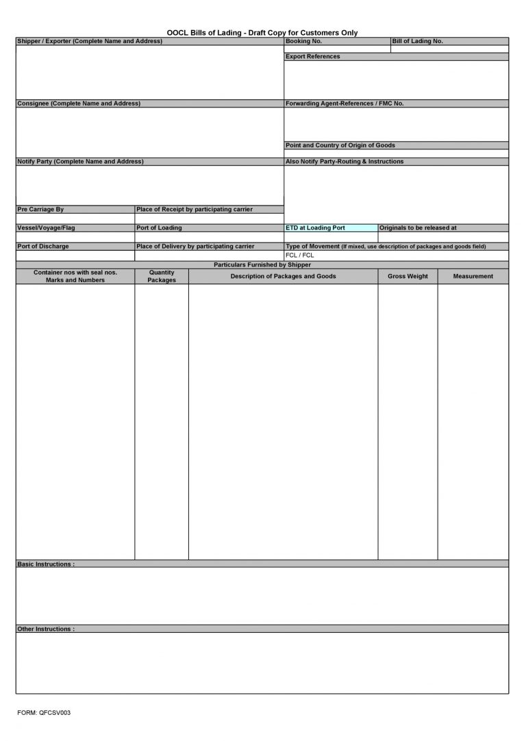 21+ Free 11+ Free Bill of Lading Templates - Word Excel Formats