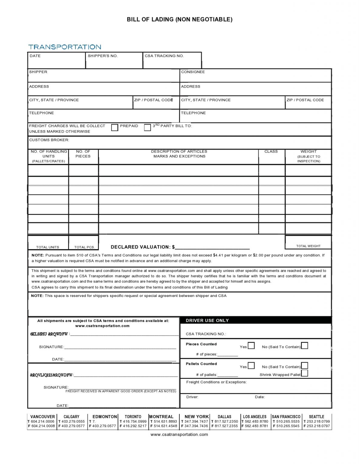 21+ Free 11+ Free Bill of Lading Templates - Word Excel Formats