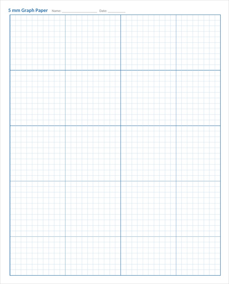 Five millimeter graph paper template in Word with blue metric grid and bold 5 cm lines