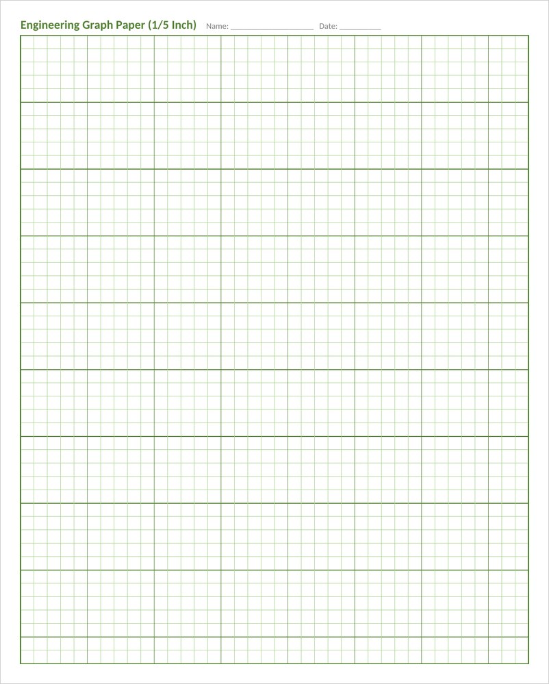 Engineering graph paper template in Word with green 1/5 inch grid and bold line every five squares